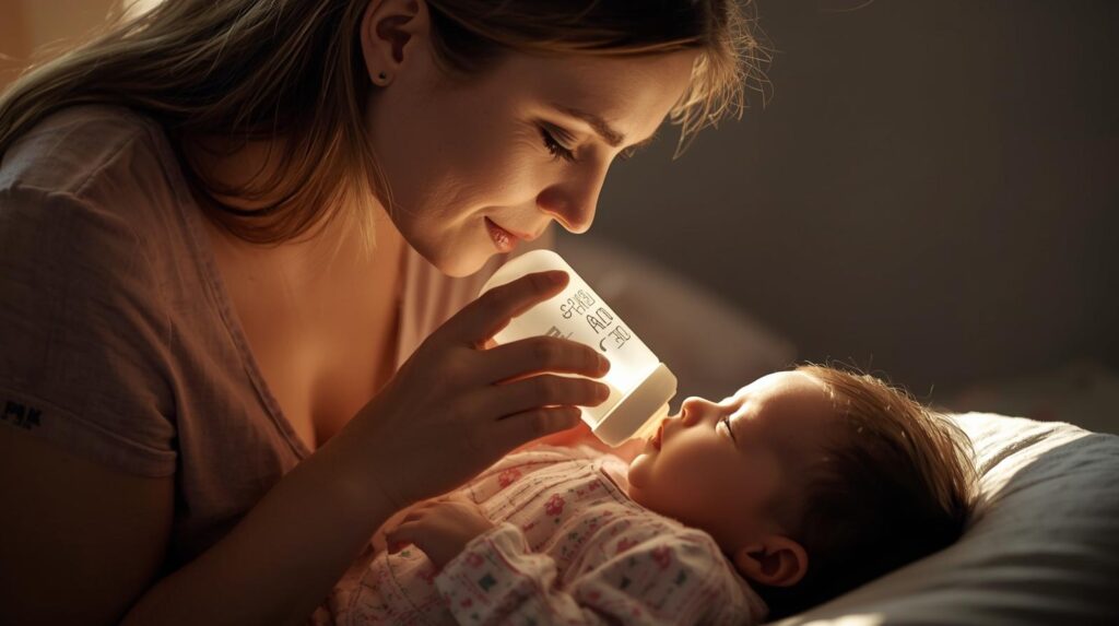 A mother bottle feeding her baby