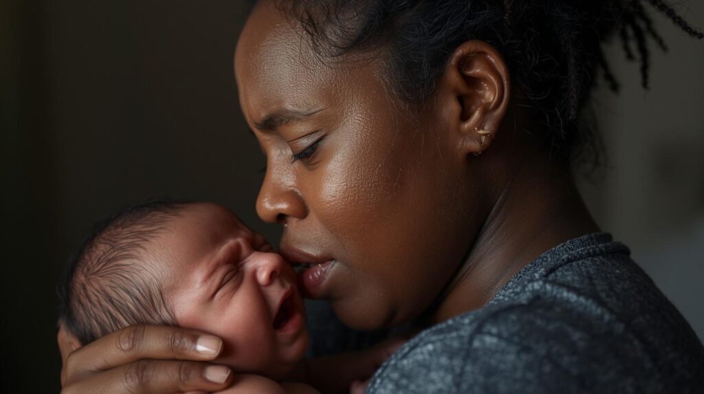 A mother holding her child