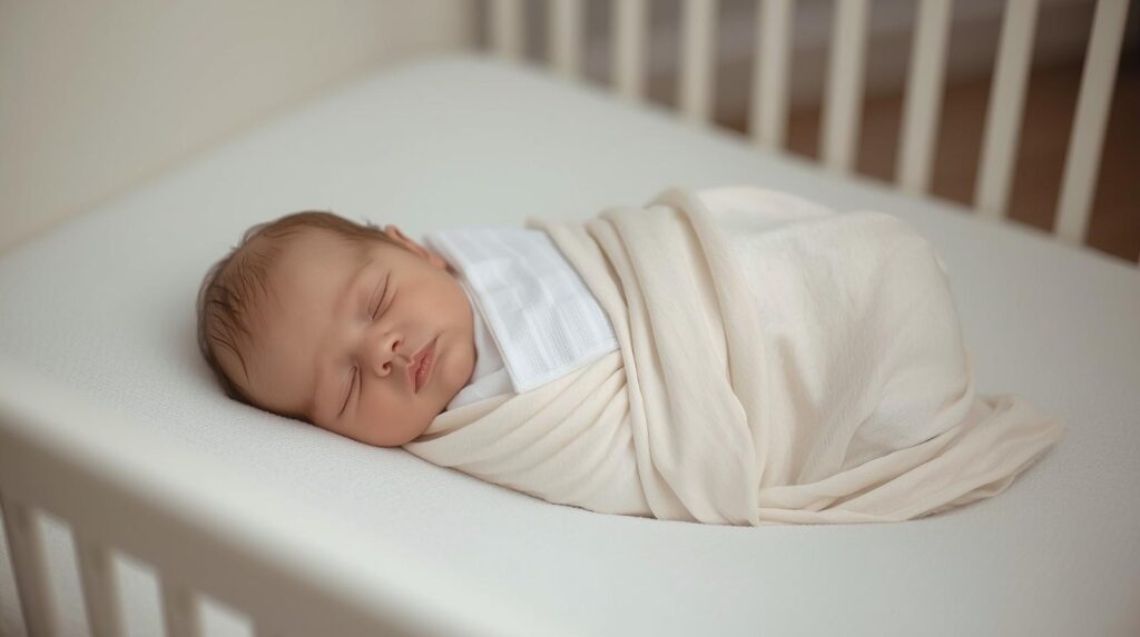 a baby sleeping in a crib