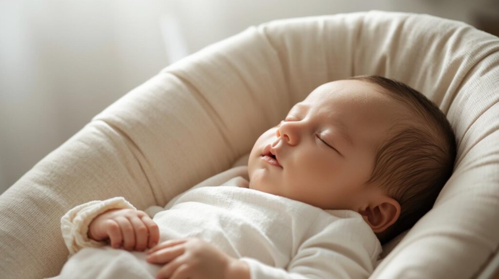 A baby sleeping in a lounger